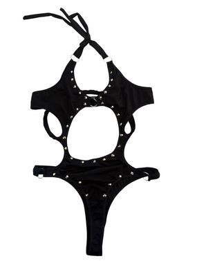 Romwe NWOT Sexy Black Studded Cutout One-Piece Swimsuit
